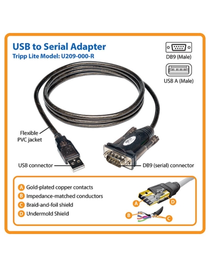 RS232 to USB Adapter Cable with Prolific Chipset