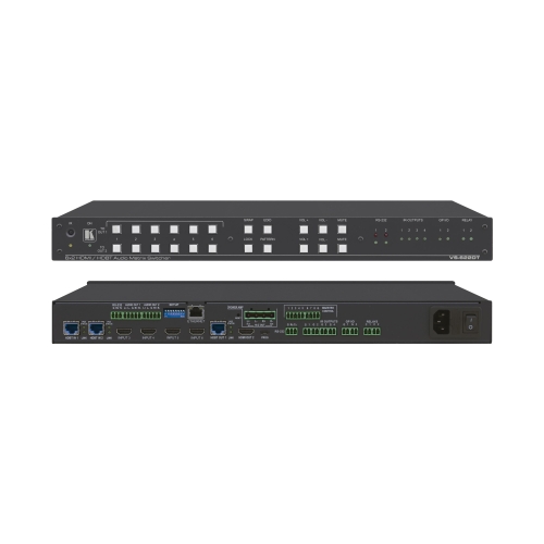 All−in−One Presentation System with 6x2 4K60 4:2:0 HDMI/HDBaseT Matrix Switching  Control Gateway  PoE  Power Amplifier & Maestro Room Automation