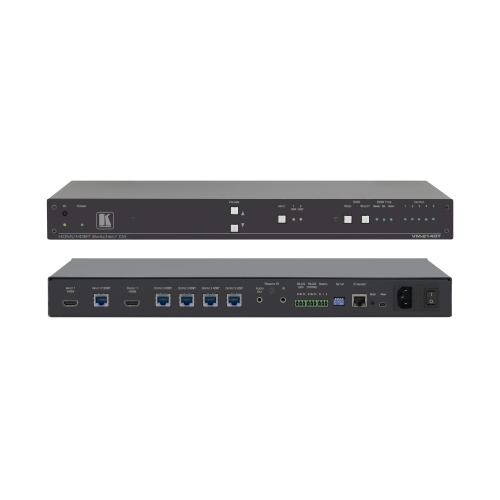 2x1:4 4K60 4:2:0 HDMI & Extended−Reach HDBaseT with Ethernet  RS−232  IR & Stereo Audio Switchable DA