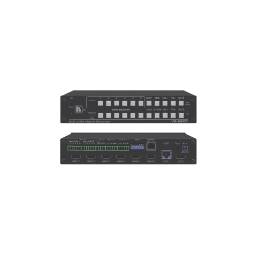 6x2 4K60 4:2:0 HDMI/HDBaseT Long−Reach PoE Matrix Switcher