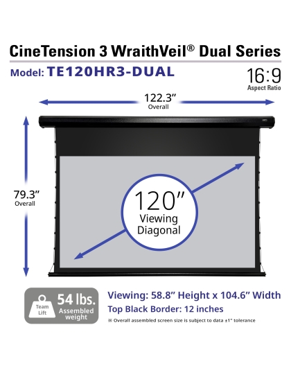 120-Inch CineTension 3 WraithVeil Dual Electric Wall/Ceiling Tab-Tension 16:9 Front and Rear Projection Screen