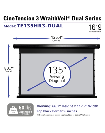 135-Inch CineTension 3 WraithVeil Dual Electric Wall/Ceiling Tab-Tension 16:9 Front and Rear Projection Screen