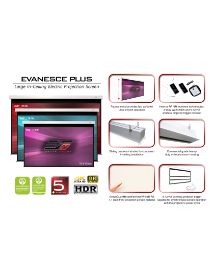 180-Inch Evanesce Plus Series Electric 16:9 Front Projection Screen