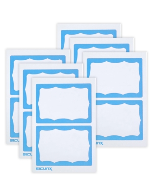 Adhesive Badges, Blue Border, 100 Per Pack, 6 Packs