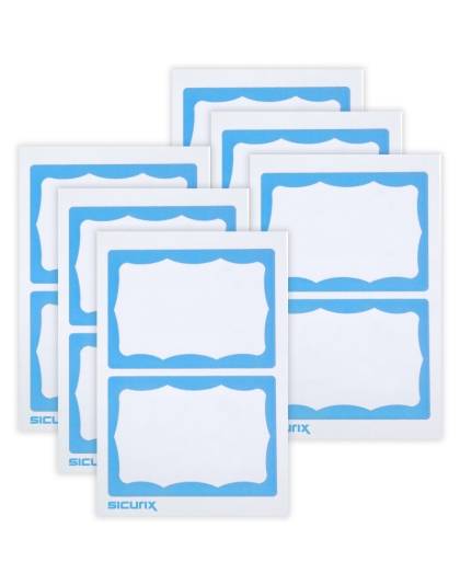 Adhesive Badges, Blue Border, 100 Per Pack, 6 Packs