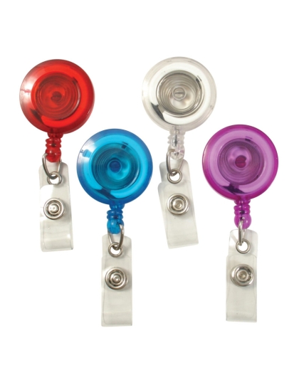 Standard Round ID Badge Reel with Belt Clip & Strap, Translucent Assorted, Pack of 4