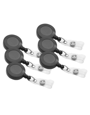 Standard Round ID Badge Reel with Swivel Spring Clip, Black, Pack of 6