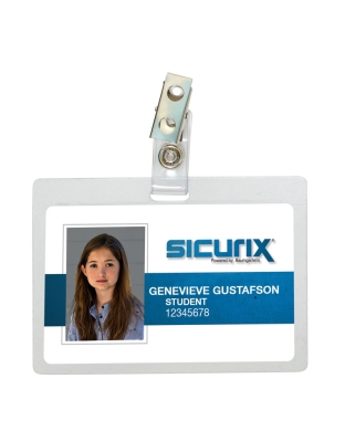 Self Laminating Badge Holders with Clip, Horizontal, Clear, Pack of 25