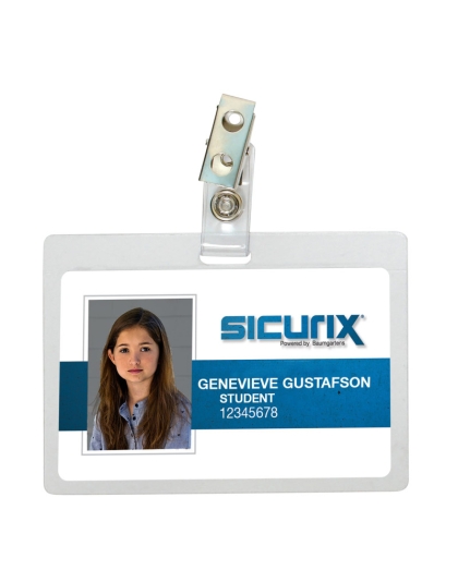 Self Laminating Badge Holders with Clip, Horizontal, Clear, Pack of 25