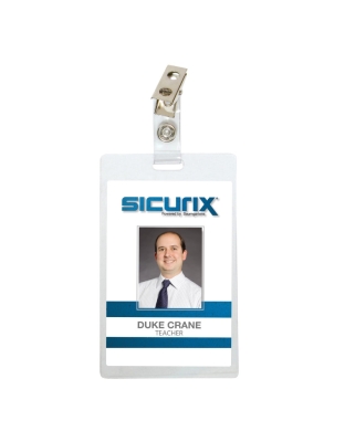 Self Laminating Badge Holders with Clip, Vertical, Clear, Pack of 25