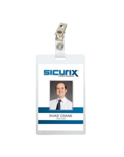 Self Laminating Badge Holders with Clip, Vertical, Clear, Pack of 25