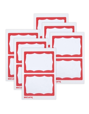 Adhesive Badges, Red Border, 100 Per Pack, 6 Packs