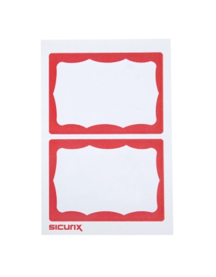 Adhesive Badges, Red Border, Pack of 100