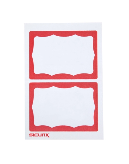 Adhesive Badges, Red Border, Pack of 100