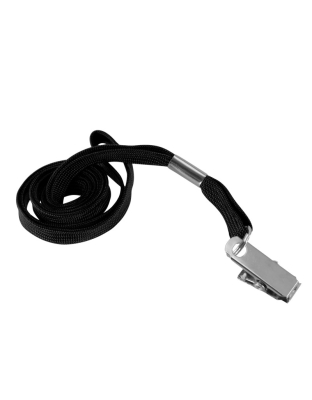 Flat Lanyard with Bulldog Clip, Black, Pack of 100