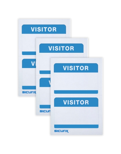 Visitor Adhesive Badges, Blue, 100 Per Pack, 3 Packs
