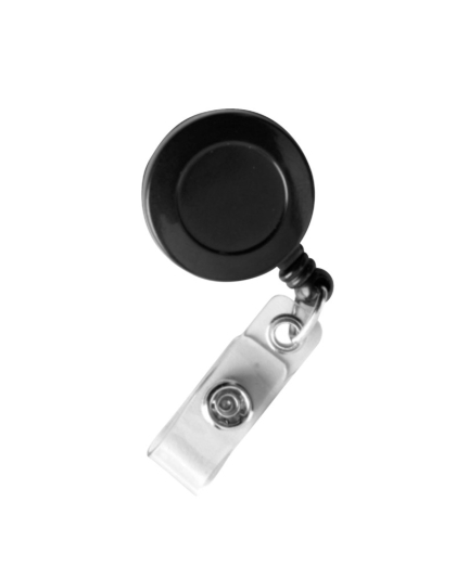 Standard ID Badge Reels, Round Belt Clip Strap, Black, Pack of 25