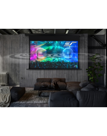 100-Inch Saker Tab-Tension AcousticPro UHD Series Electric Tab Tension Acoustically Transparent 16:9 Front Projection Screen