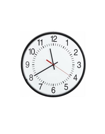16in Rnd Wired Analog Clock, Black, Sur