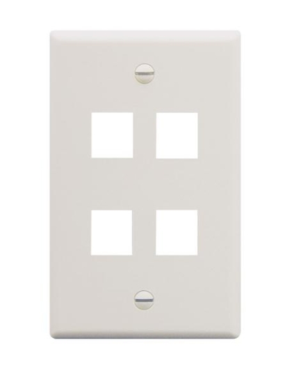 FACEPLATE, FLAT, 1-GANG, 4-PORT, WHITE