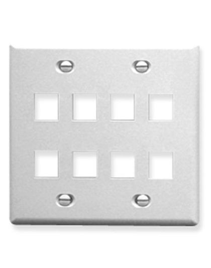 FACEPLATE, FLAT, 2-GANG, 8-PORT, WHITE