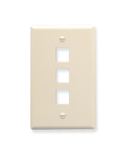 FACEPLATE, FLAT, 1-GANG, 3-PORT, ALMOND