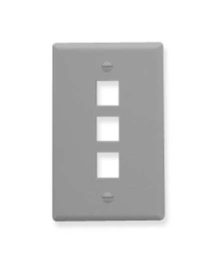 FACEPLATE, FLAT, 1-GANG, 3-PORT, GRAY
