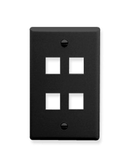 FACEPLATE, FLAT, 1-GANG, 4-PORT, BLACK