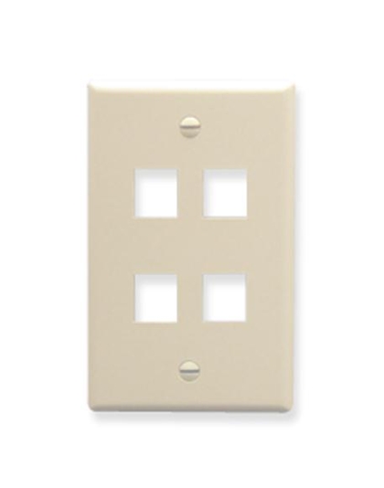 FACEPLATE, FLAT, 1-GANG, 4-PORT, ALMOND