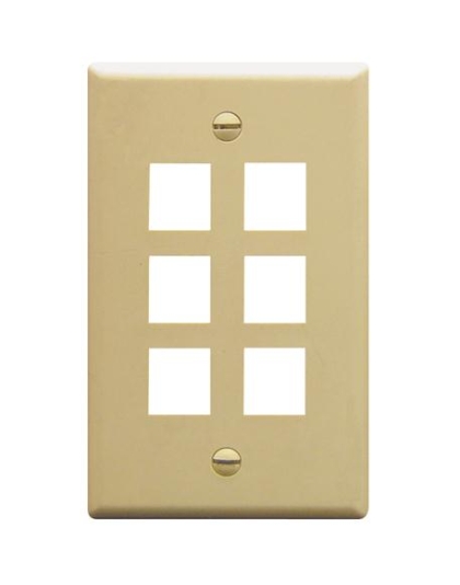 FACEPLATE, FLAT, 1-GANG, 6-PORT, IVORY