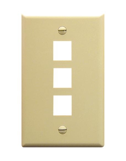 FACEPLATE, FLAT, 1-GANG, 3-PORT, IVORY