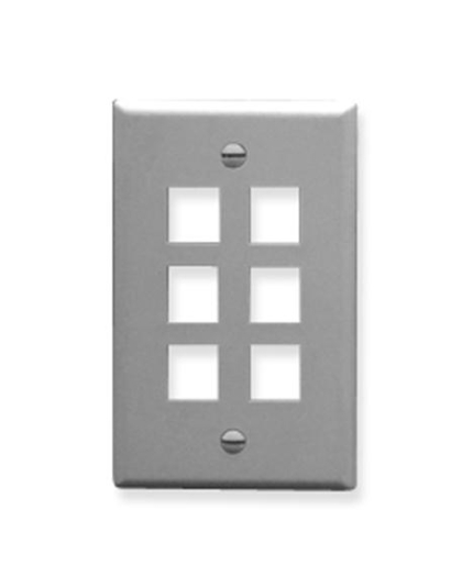 FACEPLATE, FLAT, 1-GANG, 6-PORT, GRAY