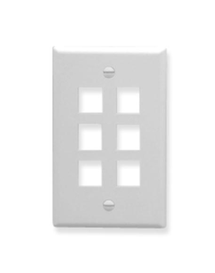 FACEPLATE, FLAT, 1-GANG, 6-PORT, WHITE
