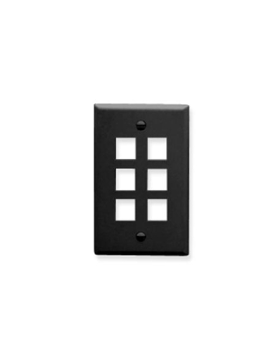 FACEPLATE, FLAT, 1-GANG, 6-PORT, BLACK
