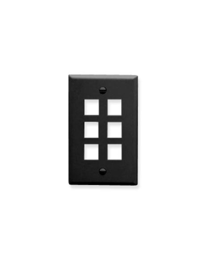 FACEPLATE, FLAT, 1-GANG, 6-PORT, BLACK