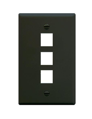 FACEPLATE, FLAT, 1-GANG, 3-PORT, BLACK