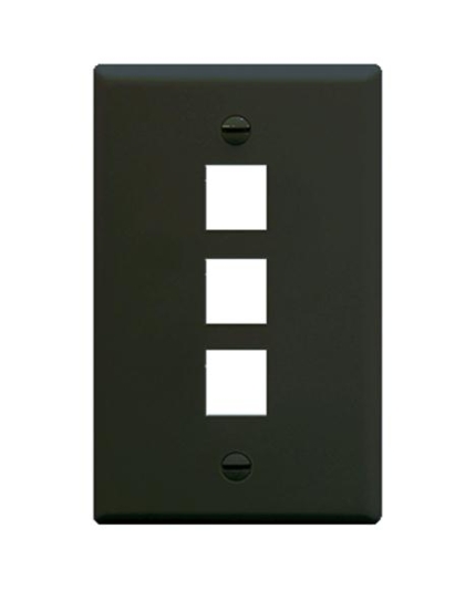 FACEPLATE, FLAT, 1-GANG, 3-PORT, BLACK
