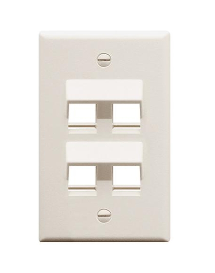 FACEPLATE, ANGLED, 1-GANG, 4-PORT, WHITE