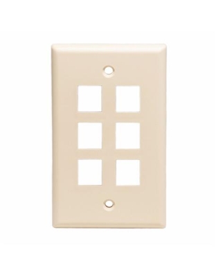 FACEPLATE, FLAT, 1-GANG, 6-PORT, ALMOND