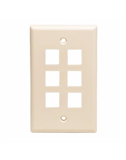 FACEPLATE, FLAT, 1-GANG, 6-PORT, ALMOND
