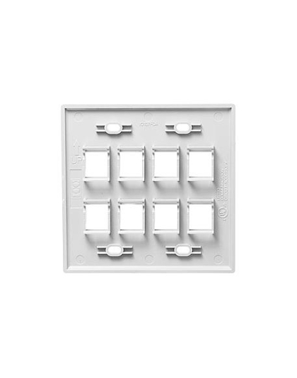 FACEPLATE, FLAT, 2-GANG, 8-PORT, WHITE