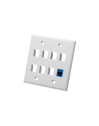 FACEPLATE, FLAT, 2-GANG, 8-PORT, WHITE