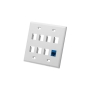 FACEPLATE, FLAT, 2-GANG, 8-PORT, WHITE