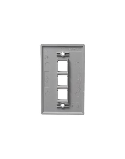 FACEPLATE, FLAT, 1-GANG, 3-PORT, GRAY