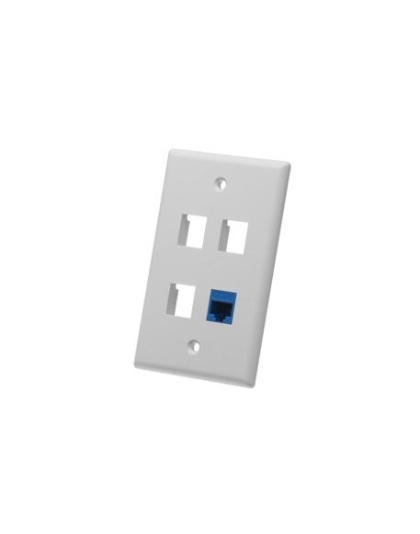 FACEPLATE, FLAT, 1-GANG, 4-PORT, WHITE