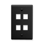 FACEPLATE, FLAT, 1-GANG, 4-PORT, BLACK