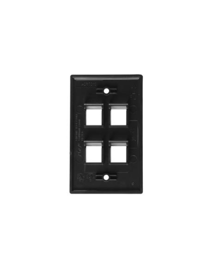 FACEPLATE, FLAT, 1-GANG, 4-PORT, BLACK
