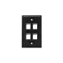 FACEPLATE, FLAT, 1-GANG, 4-PORT, BLACK