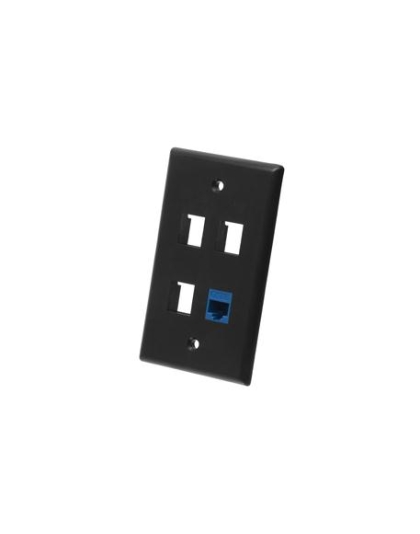 FACEPLATE, FLAT, 1-GANG, 4-PORT, BLACK