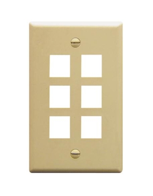 FACEPLATE, FLAT, 1-GANG, 6-PORT, IVORY